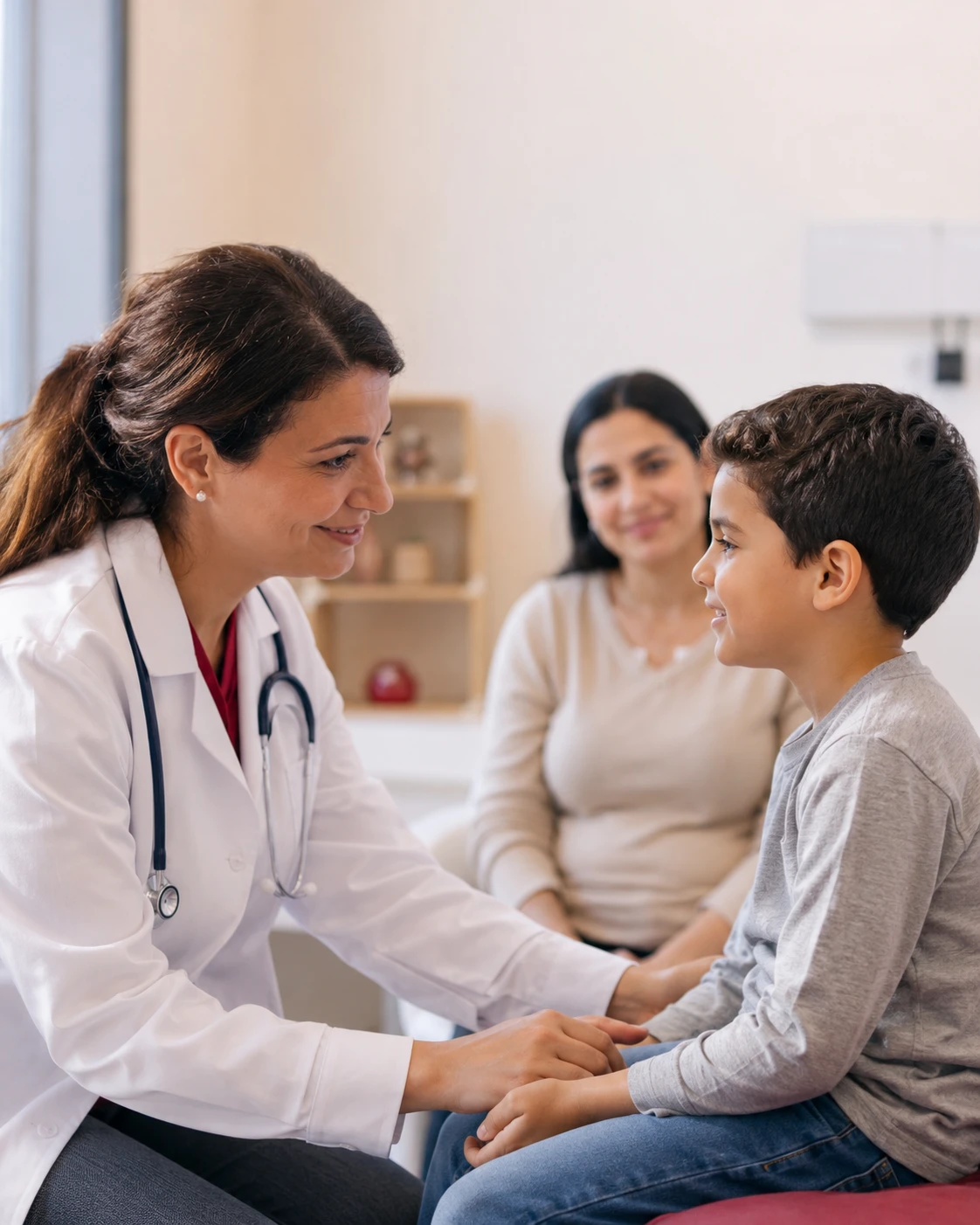 Médecin accompagnant un enfant — illustration